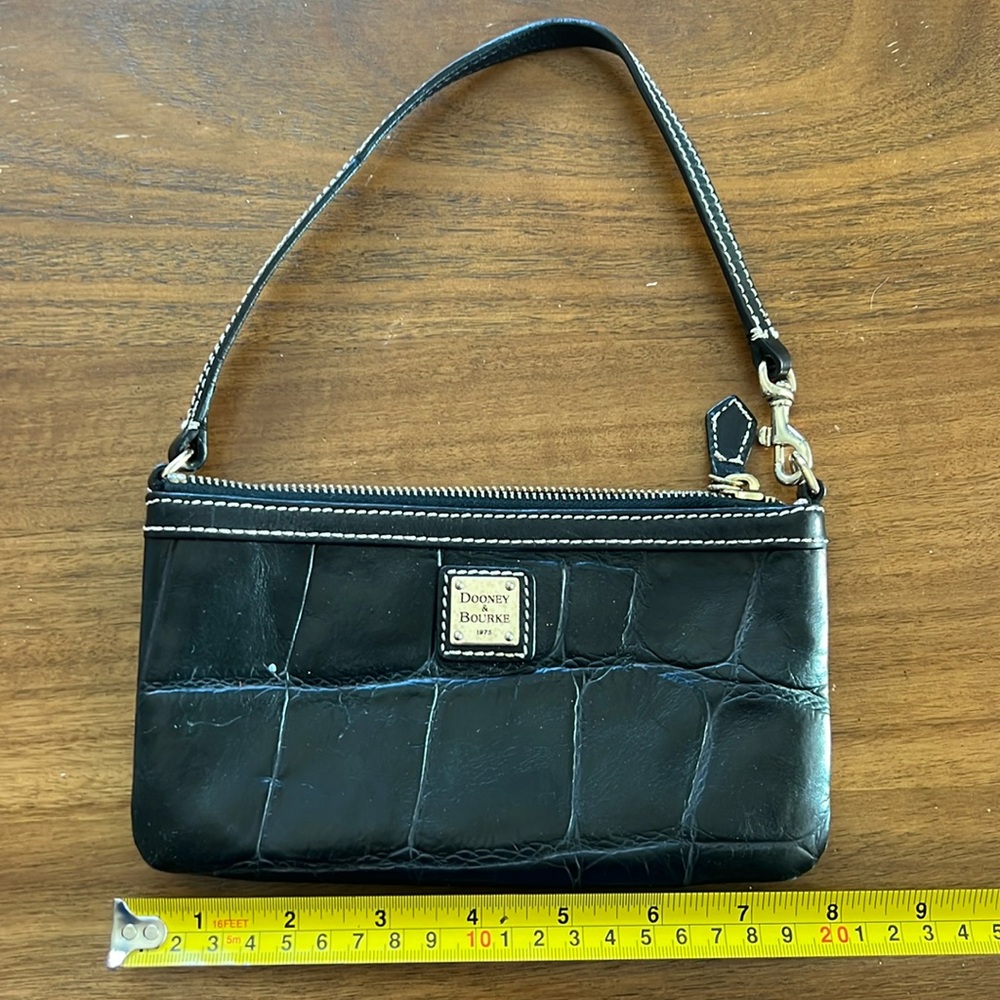 Leather Dooney and Bourke wristlet, small purse, black croc
